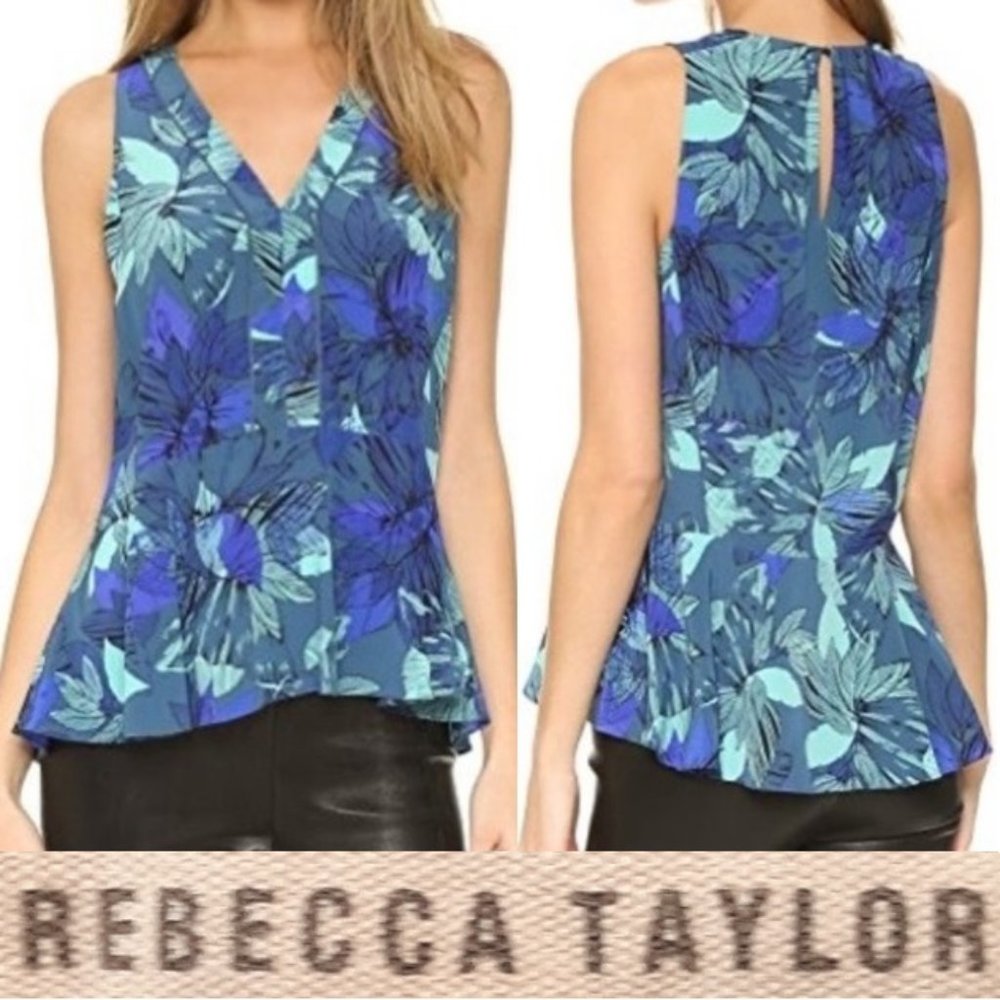 ⏰️Tropical Floral Silk Peplum Top